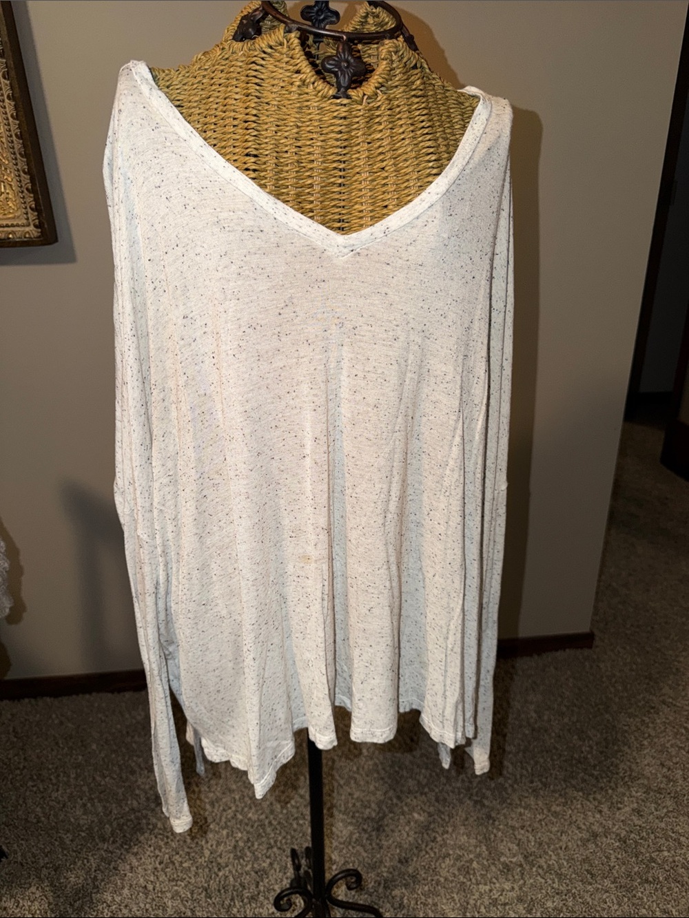 Express Cream Speckle V-Neck Long Sleeve Top